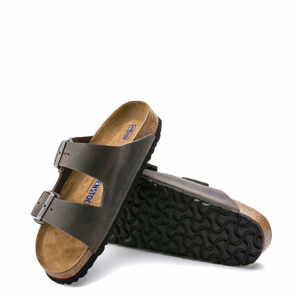 removable insoles clean design Birkenstock Arizona Oiled Leather Soft Footbed Sandal in Iron Grey