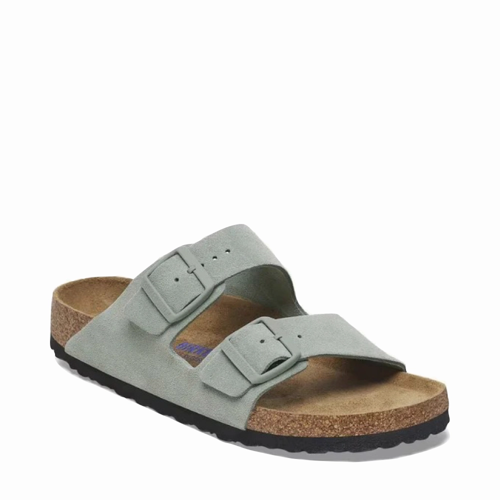 Birkenstock Arizona Suede Soft Footbed Sandal in Pure Sage Travel-Friendly Shoes