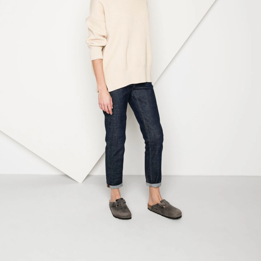 Grip Ready Denim Ease Birkenstock Boston Soft Footbed Oiled Leather Clog in Iron Gray