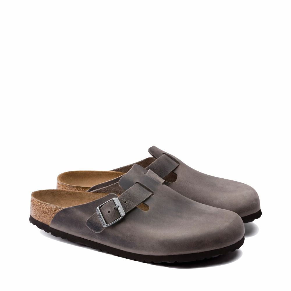 Birkenstock Boston Soft Footbed Oiled Leather Clog in Iron Gray Hot Weather Fast Fit