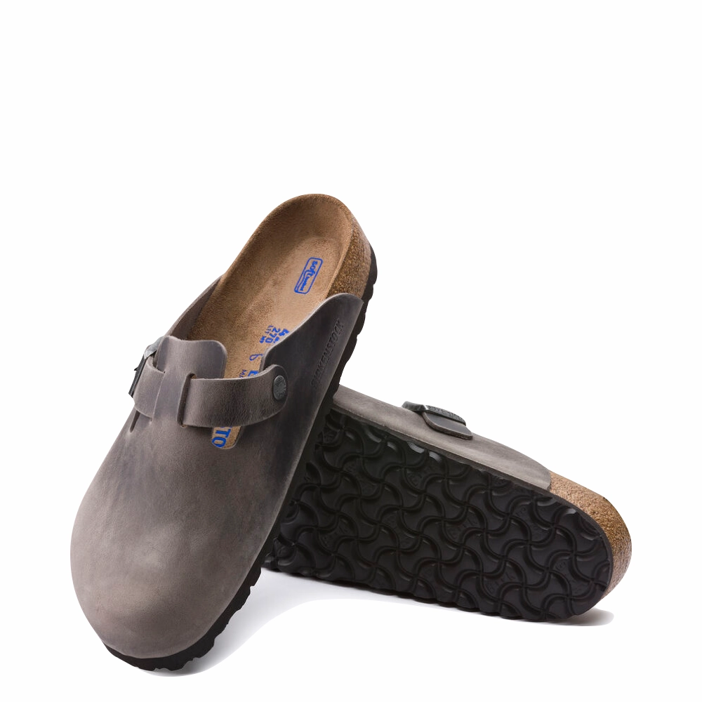 Birkenstock Boston Soft Footbed Oiled Leather Clog in Iron Gray Daily Move