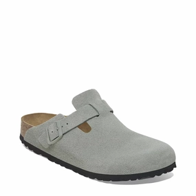 Birkenstock Boston Suede Soft Footbed Clog in Pure Sage Core Fit