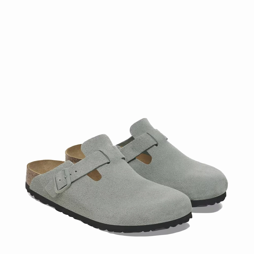 Birkenstock Boston Suede Soft Footbed Clog in Pure Sage Bootie Style Roomie Fit