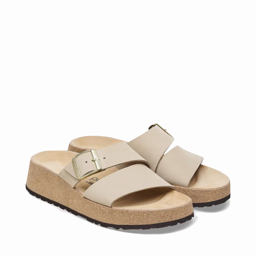 Orthopedic Support Birkenstock Women's Almina Slide Sandal in Sandcastle Beige