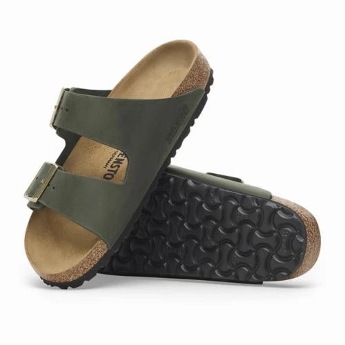 No Buckle Birkenstock Women's Arizona Oiled Leather Sandal in Thyme