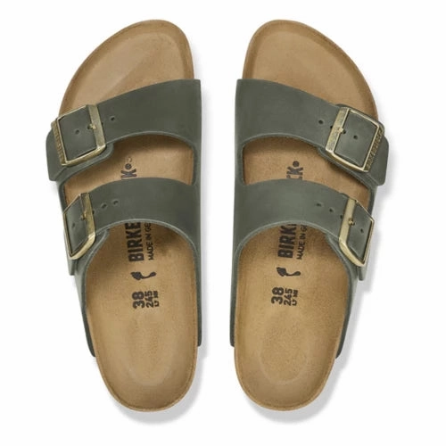 Simple Step Sidewalk Ready Birkenstock Women's Arizona Oiled Leather Sandal in Thyme