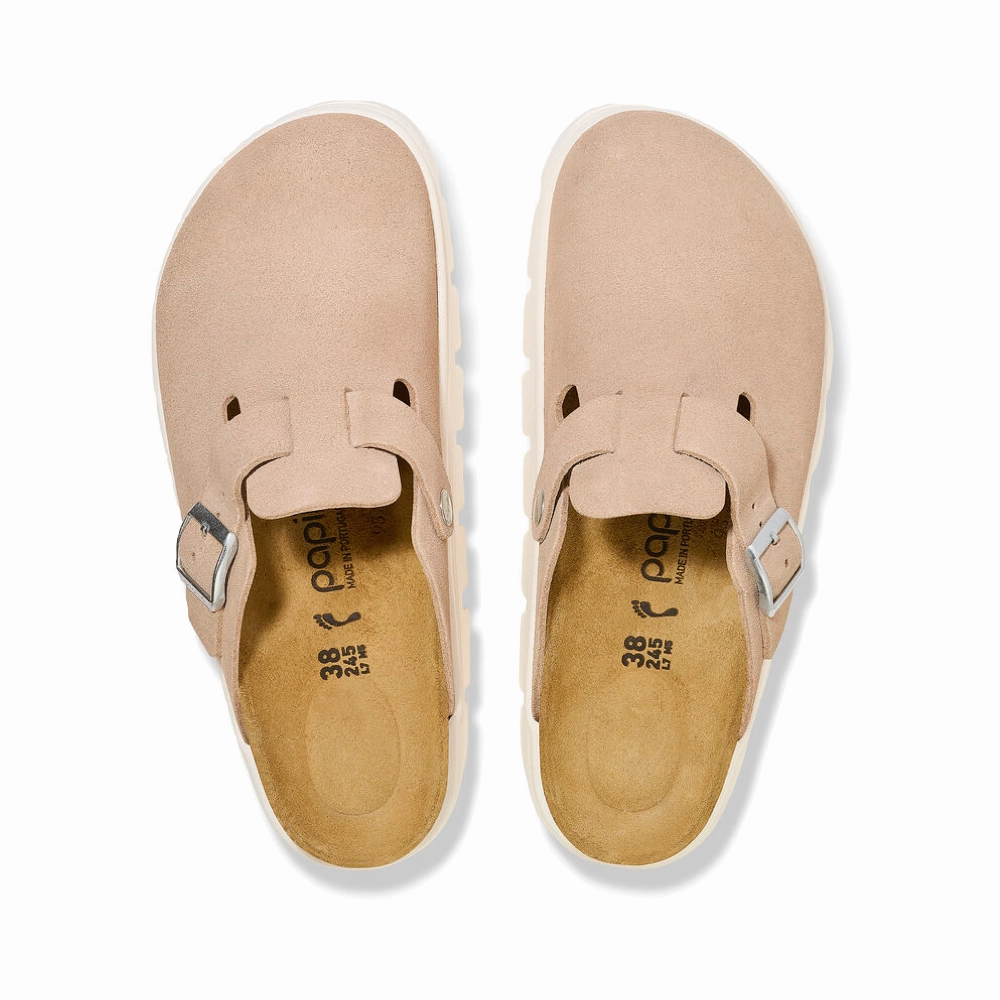 Birkenstock Women's Boston Chunky Suede Leather Clog in Warm Sand Rest Walk Bounce Step