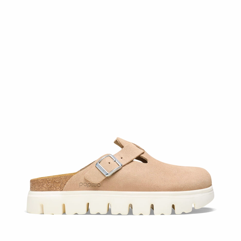 Dribble Hike Birkenstock Women's Boston Chunky Suede Leather Clog in Warm Sand