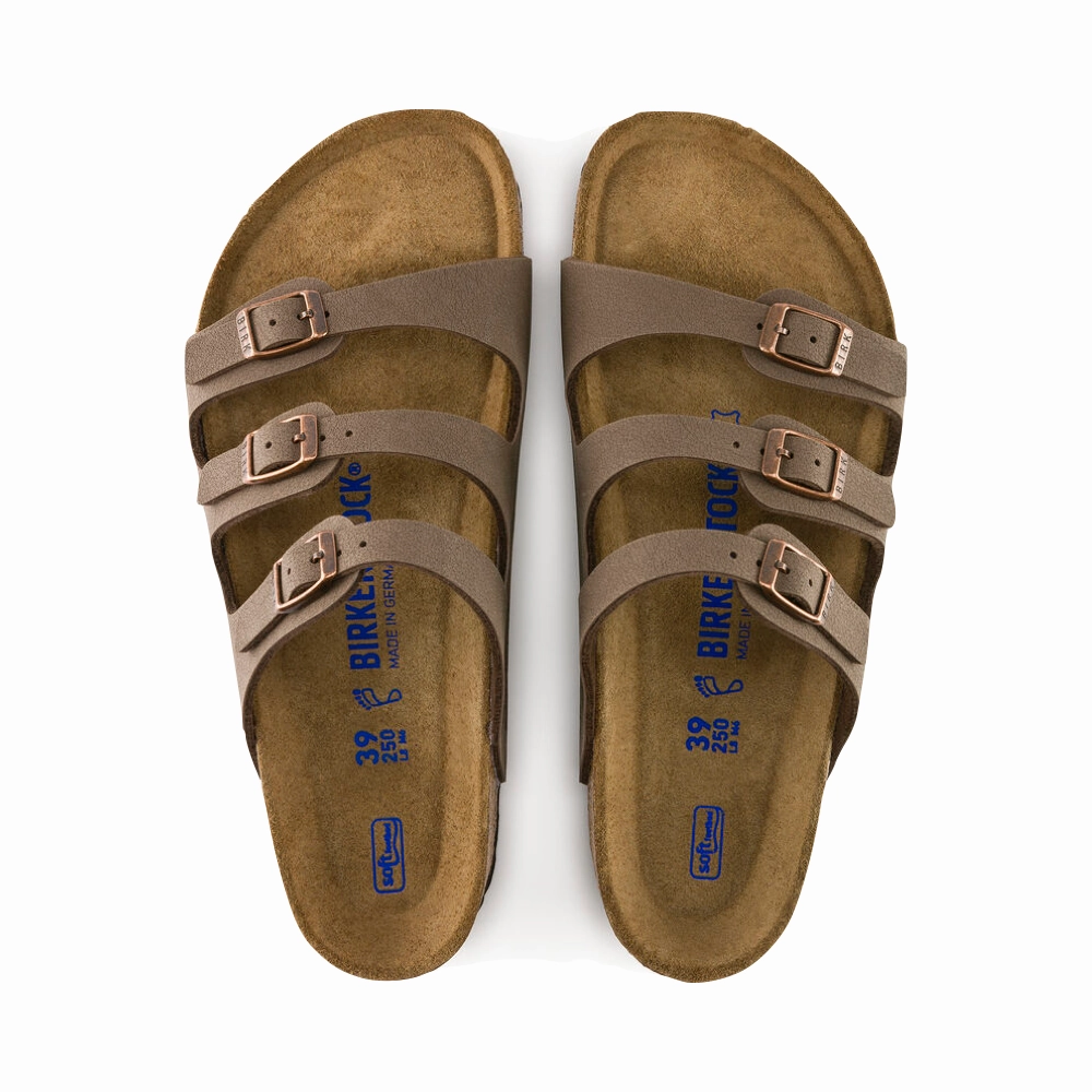 Birkenstock Women's Florida Soft Footbed Birkibuc Sandal in Mocha Walk Lightly