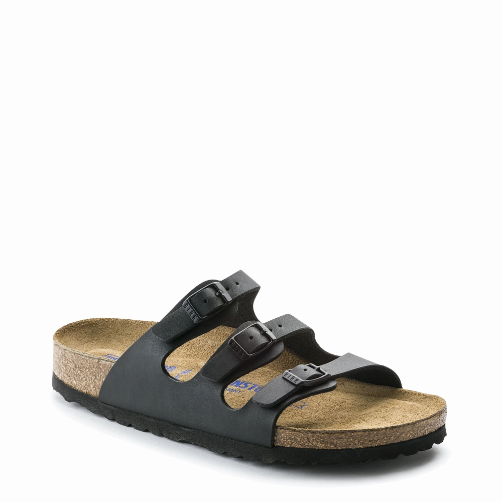 Outdoor Walking Comfort Open Air Birkenstock Women's Florida Soft Footbed Birko-Flor Sandal in Black