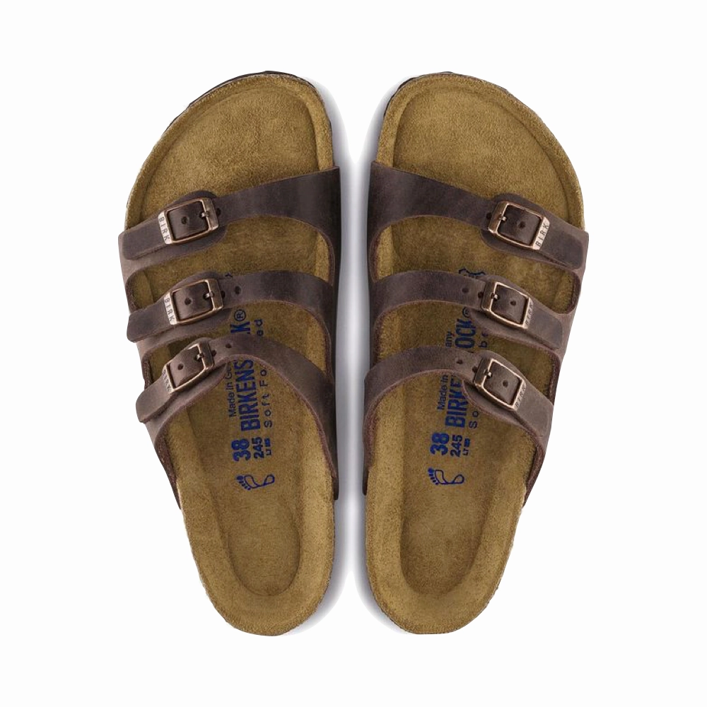 Swift Walk Birkenstock Women's Florida Soft Footbed Leather Sandal in Habana Brown