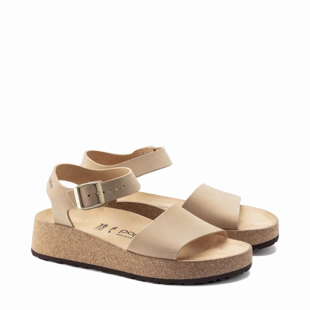 Birkenstock Women's Glenda Nubuck Leather Platform Sandal in Sandcastle Beige Ground Hug