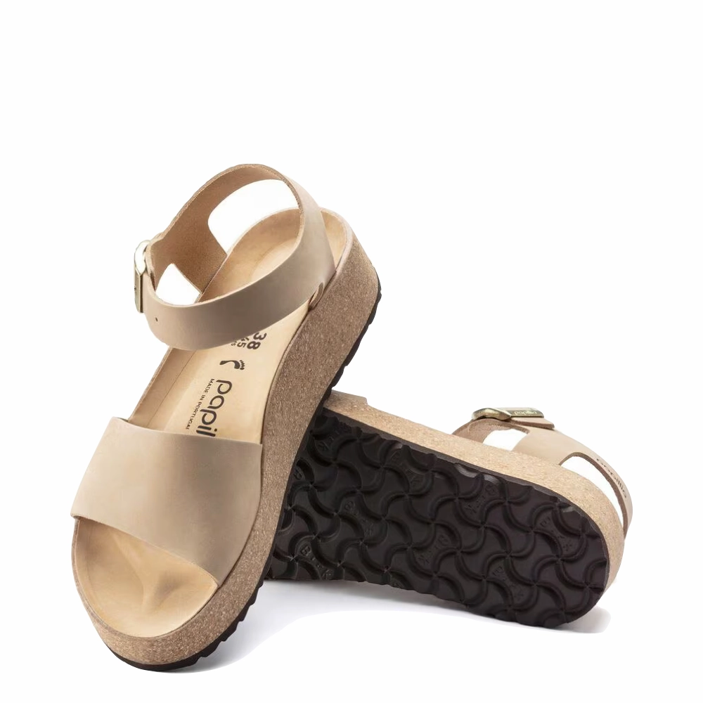 Birkenstock Women's Glenda Nubuck Leather Platform Sandal in Sandcastle Beige Breathable Comfort Breathable Lining