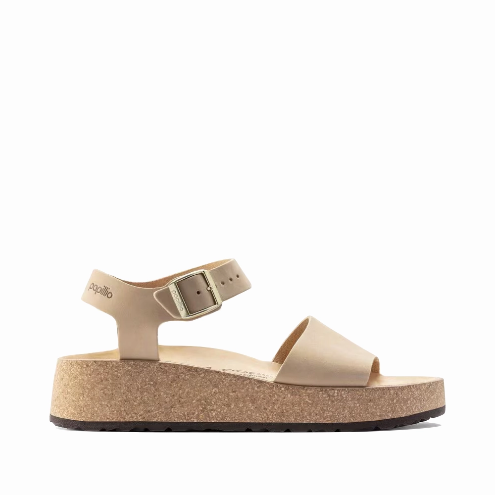 Soft Birkenstock Women's Glenda Nubuck Leather Platform Sandal in Sandcastle Beige