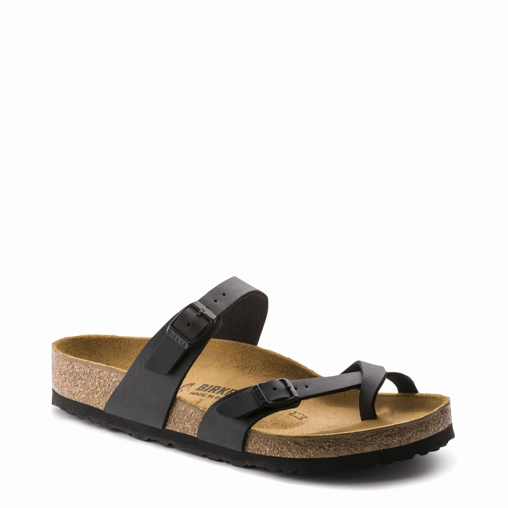 flat sandals Weekend Plans Birkenstock Women's Mayari Birko-Flor Toe Loop Sandal in Black