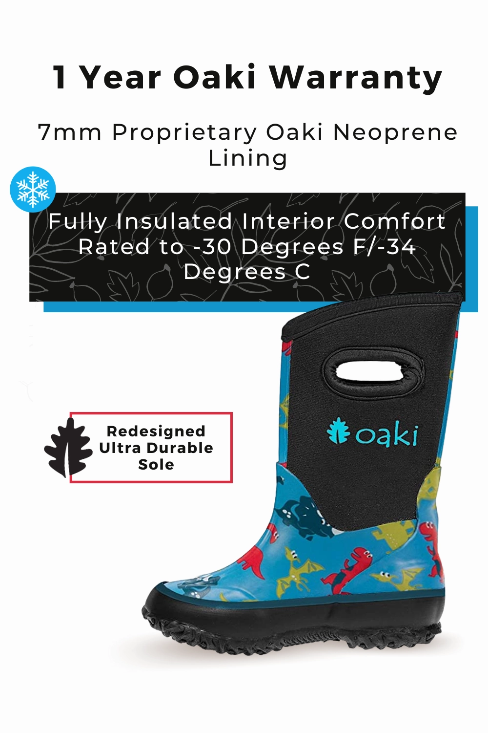 Functional Walk Gear Blue Dinosaurs Neoprene Rain/Snow Boots