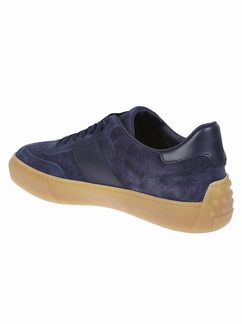 running for a way to stay inspired platform shoes Blue Leather Low-Top Sneakers With Contrasting Rubber Sole