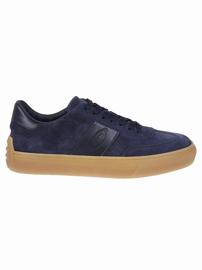 Solo Blue Leather Low-Top Sneakers With Contrasting Rubber Sole