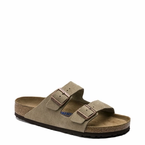 Birkenstock Arizona Suede Soft Footbed Sandal in Taupe Walking-Friendly Shoes