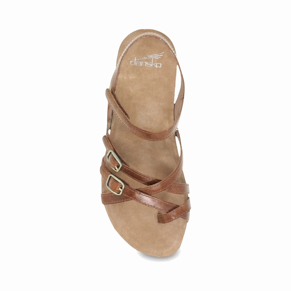 Dansko Women's Roslyn Strappy Leather Sandal in Tan Waxy Eva Midsole