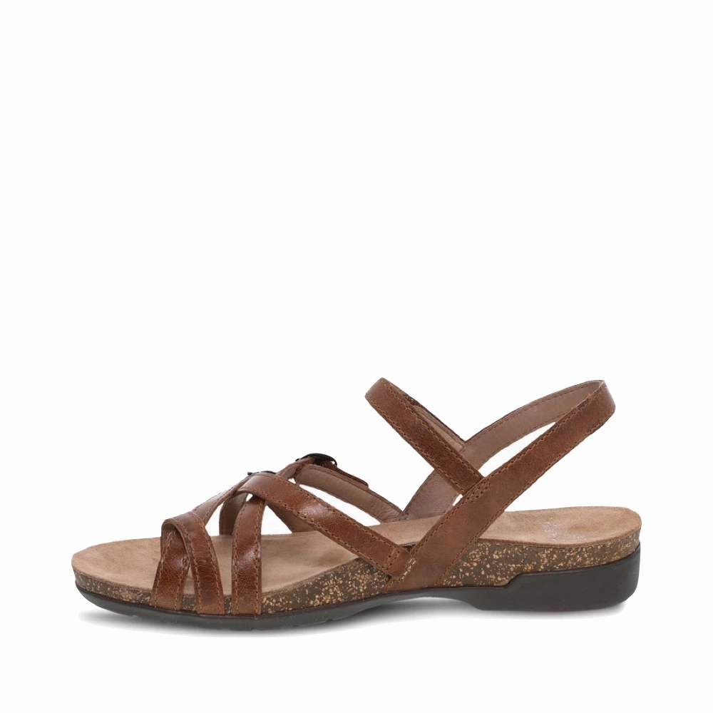 Dansko Women's Roslyn Strappy Leather Sandal in Tan Waxy Easy-to-Wear Shoes Easy on off
