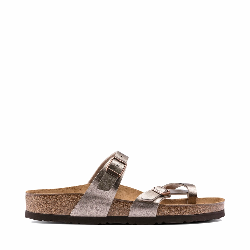 Birkenstock Women's Mayari Birko-Flor Toe Loop Sandal in Graceful Taupe Metallic Comfortable Lightweight Footwear