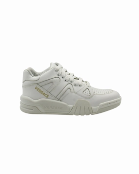 wide - width shoe option stretchy - straps Versace Ophion Paneled Sneakers in White Leather