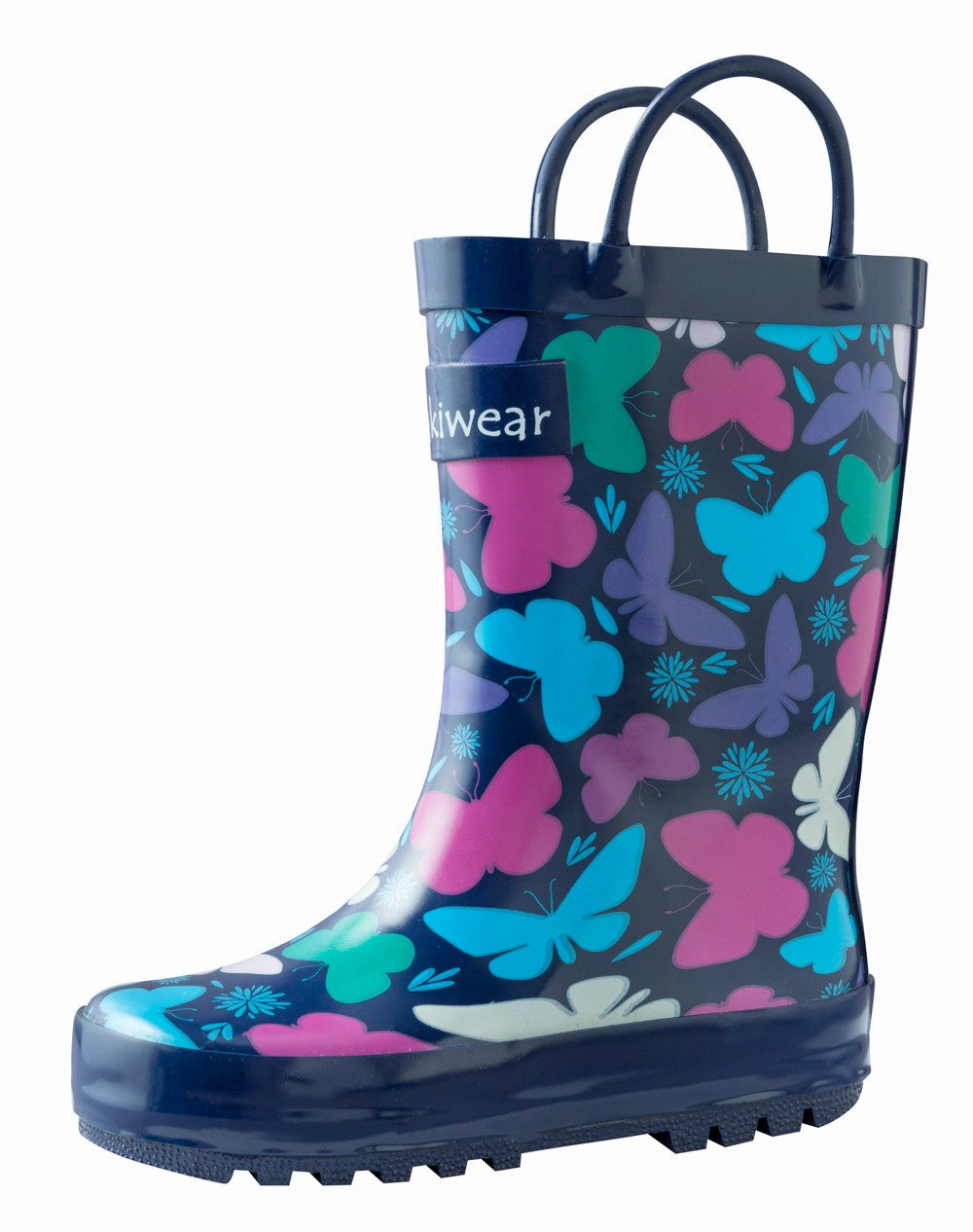 Easy Fit Bright Butterflies Loop Handle Rubber Rain Boots