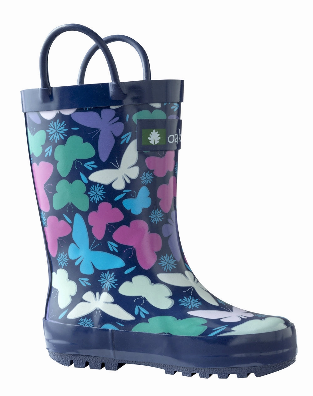 Fashionable Wear Waterproof Boot Comfort Bright Butterflies Loop Handle Rubber Rain Boots