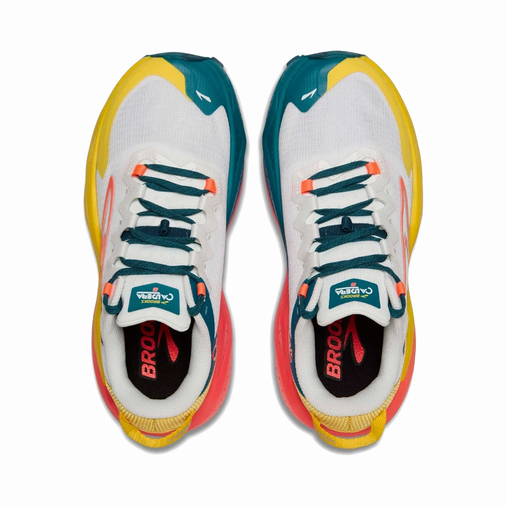 Cloud Feel Brooks Women's Caldera 8 Sneaker in Bit of Blue/Quince/Flame