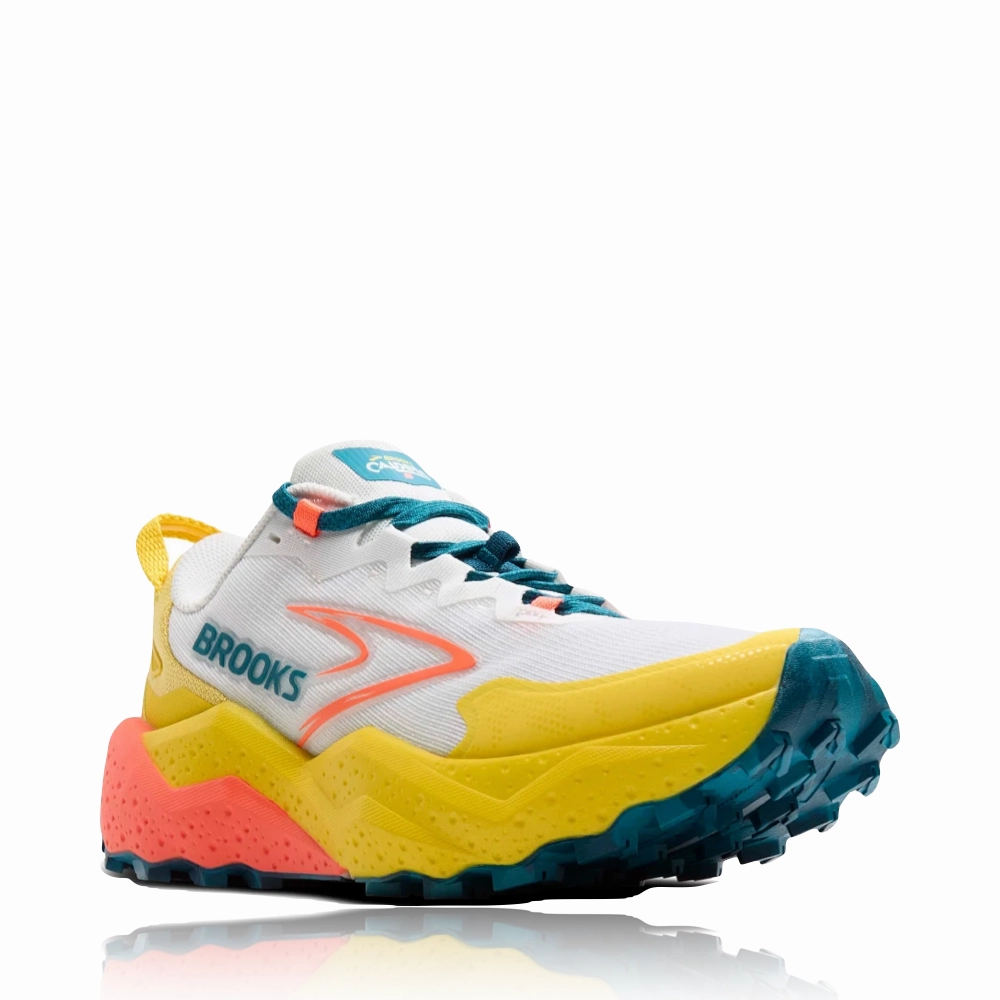 Brooks Women's Caldera 8 Sneaker in Bit of Blue/Quince/Flame Walking Mood