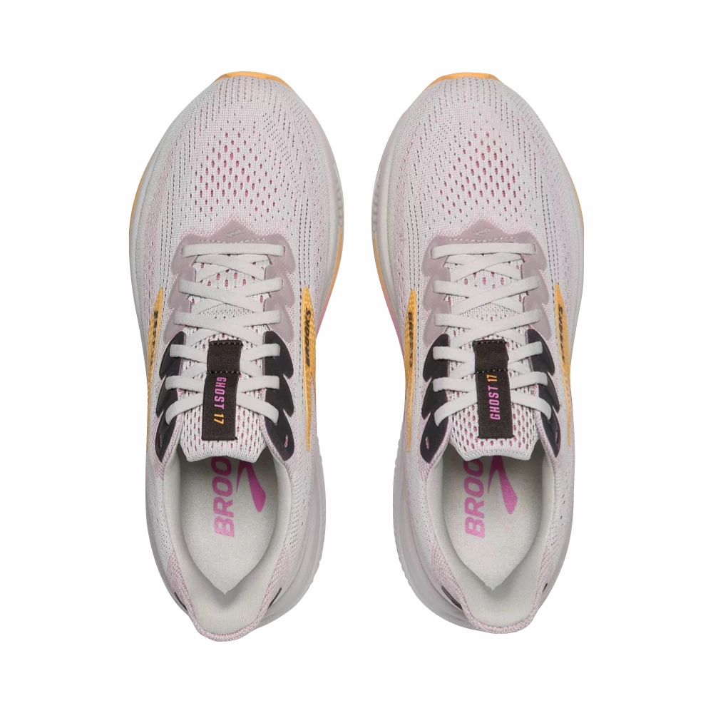ComfortPadding Brooks Women's Ghost 17 Sneaker in Oyster/Apricot/Pink