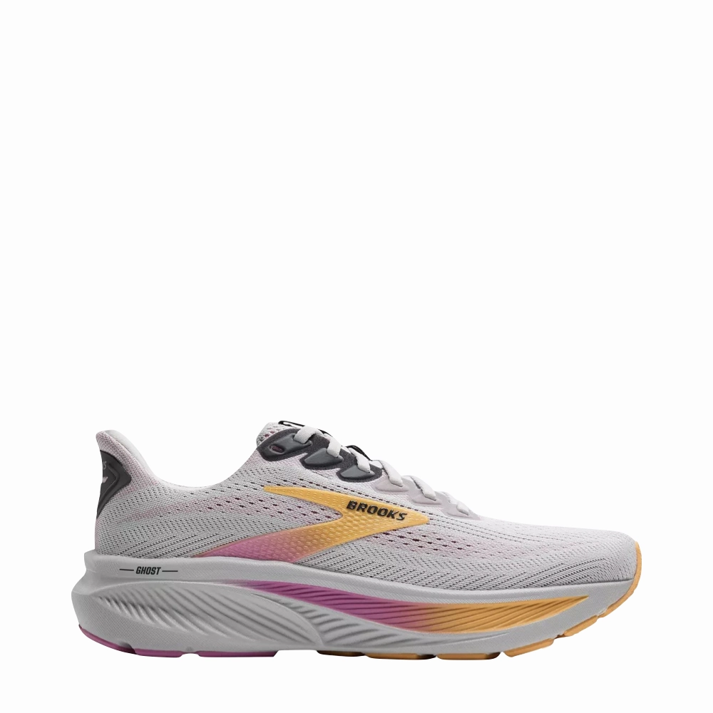 Brooks Women's Ghost 17 Sneaker in Oyster/Apricot/Pink Soft Touch Spring Vibe