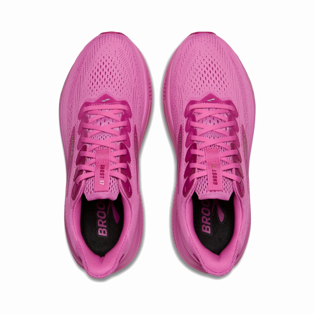 Brooks Women's Ghost 17 Sneaker in Pink/Fuchsia/Gold No Hassle