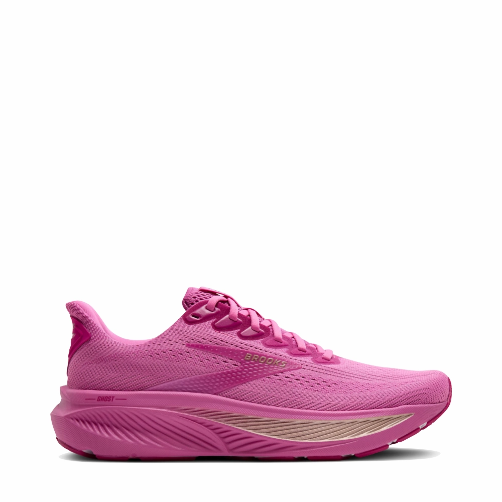 Brooks Women's Ghost 17 Sneaker in Pink/Fuchsia/Gold Comfort quality Heavy Stride