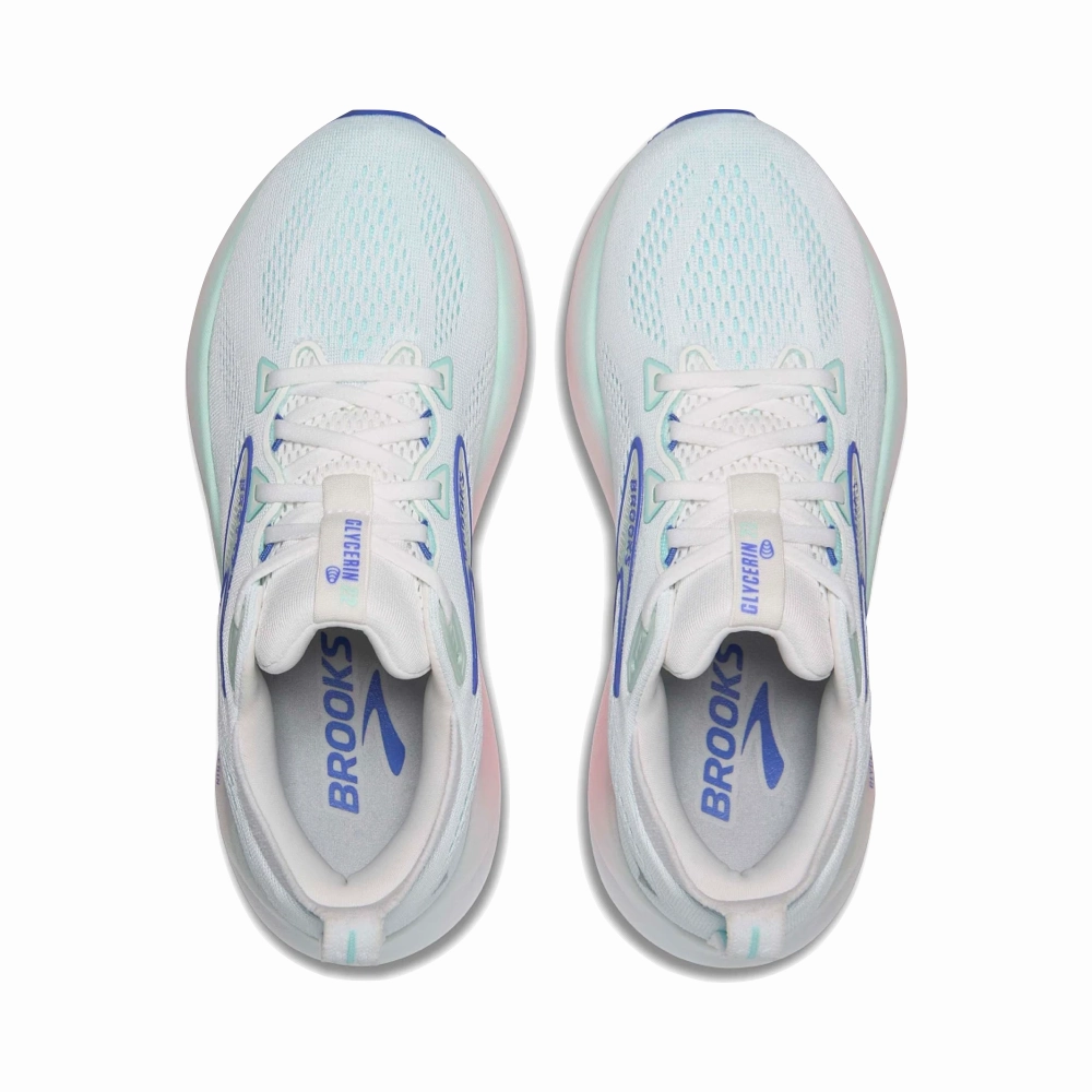 Relax Fit Brooks Women's Glycerin 22 Sneaker in White/Limpet Shell/Amparo Blue