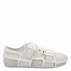 Burberry Men's White Vers Cotton And Leather Belted Low-Top Sneakers unique - running waterproof synthetic shoes