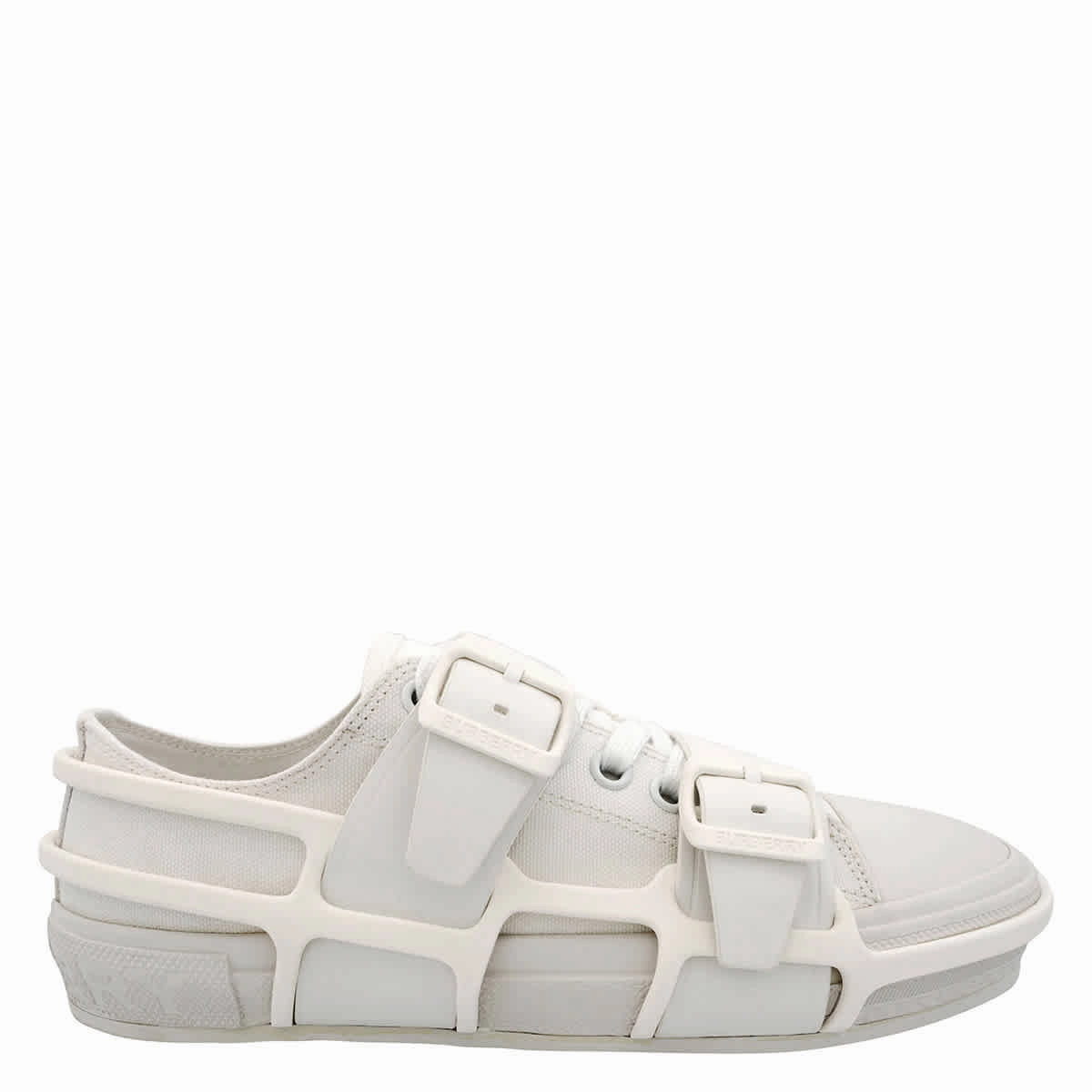 Burberry Men's White Vers Cotton And Leather Belted Low-Top Sneakers unique - running waterproof synthetic shoes