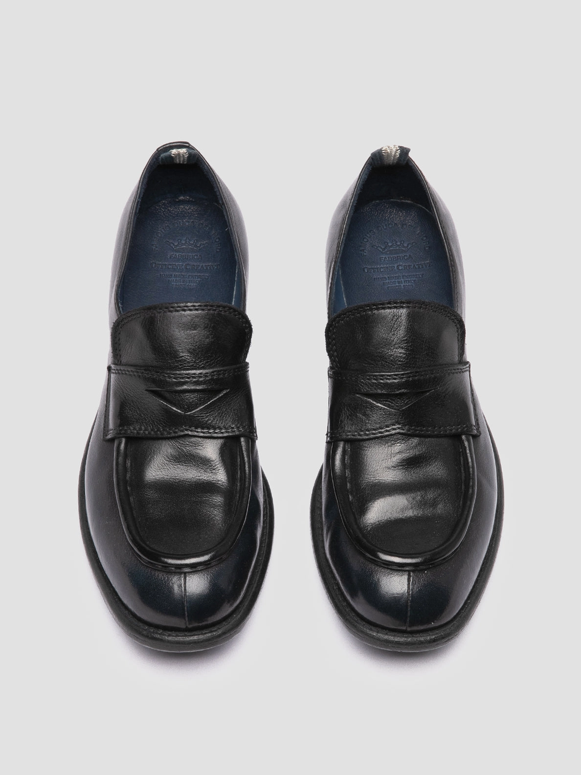 CALIXTE 020 - Navy Leather Loafers Lead Shade