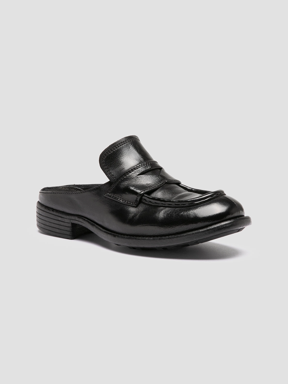 CALIXTE 063 - Black Leather Mule High Heel