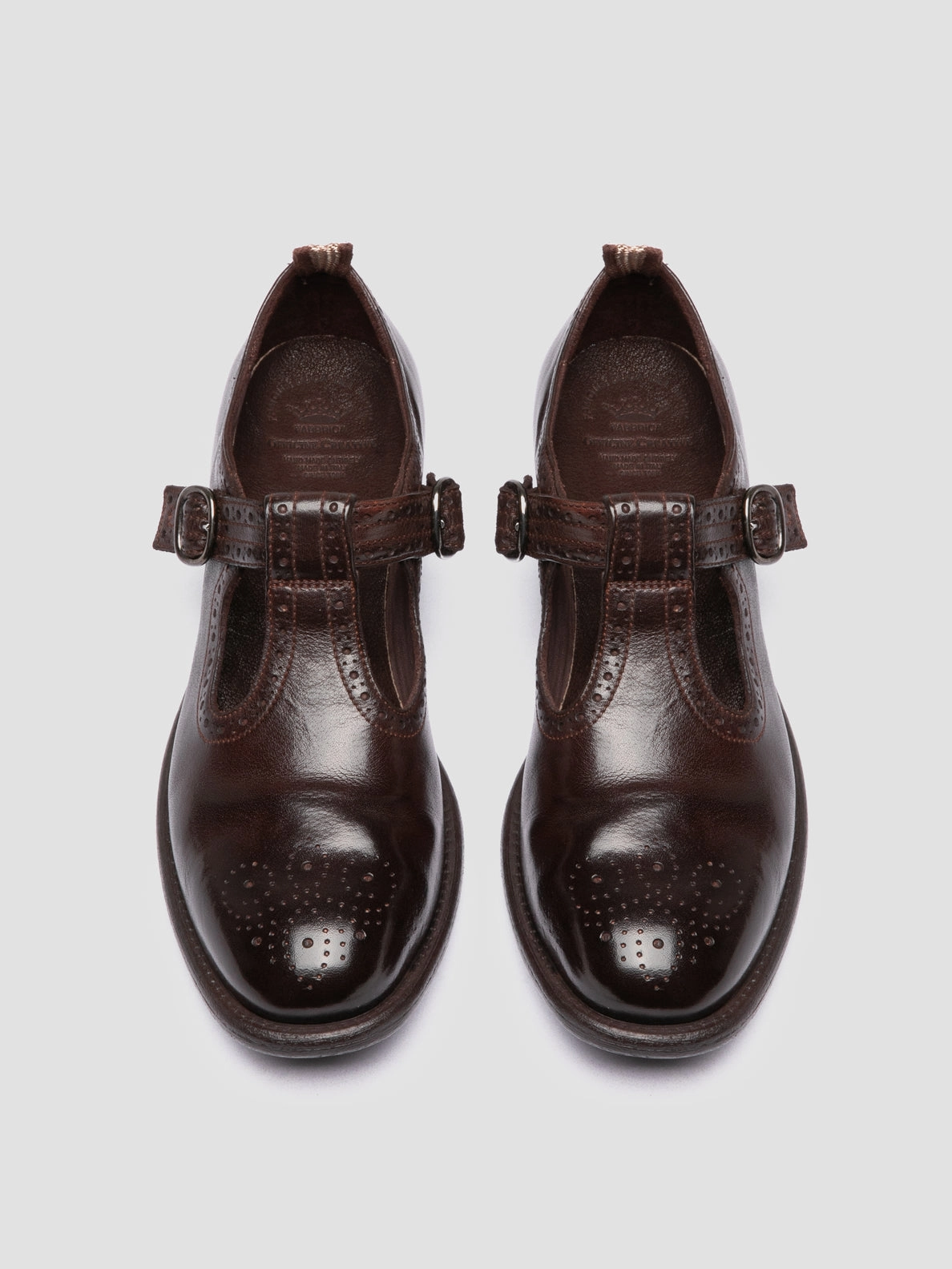 CALIXTE 071 - Burgundy Leather T-Bar Shoes Sharp Trim