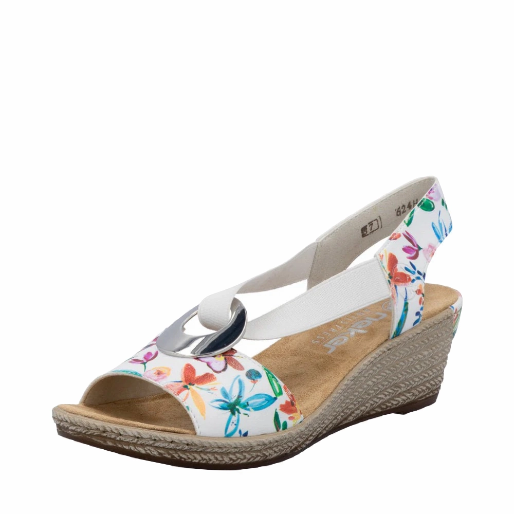 Versatile Style Elastic Material Rieker Women's Fanni H6 Wedge Sandal in White Multi Meadow