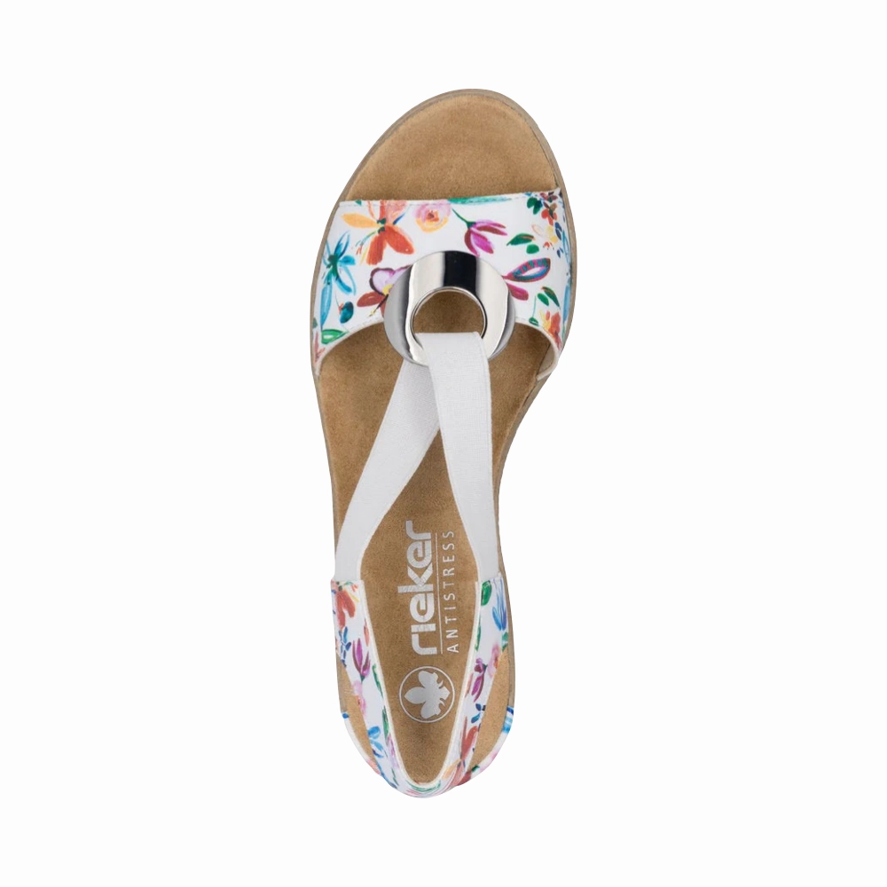 Scandi Style Rieker Women's Fanni H6 Wedge Sandal in White Multi Meadow