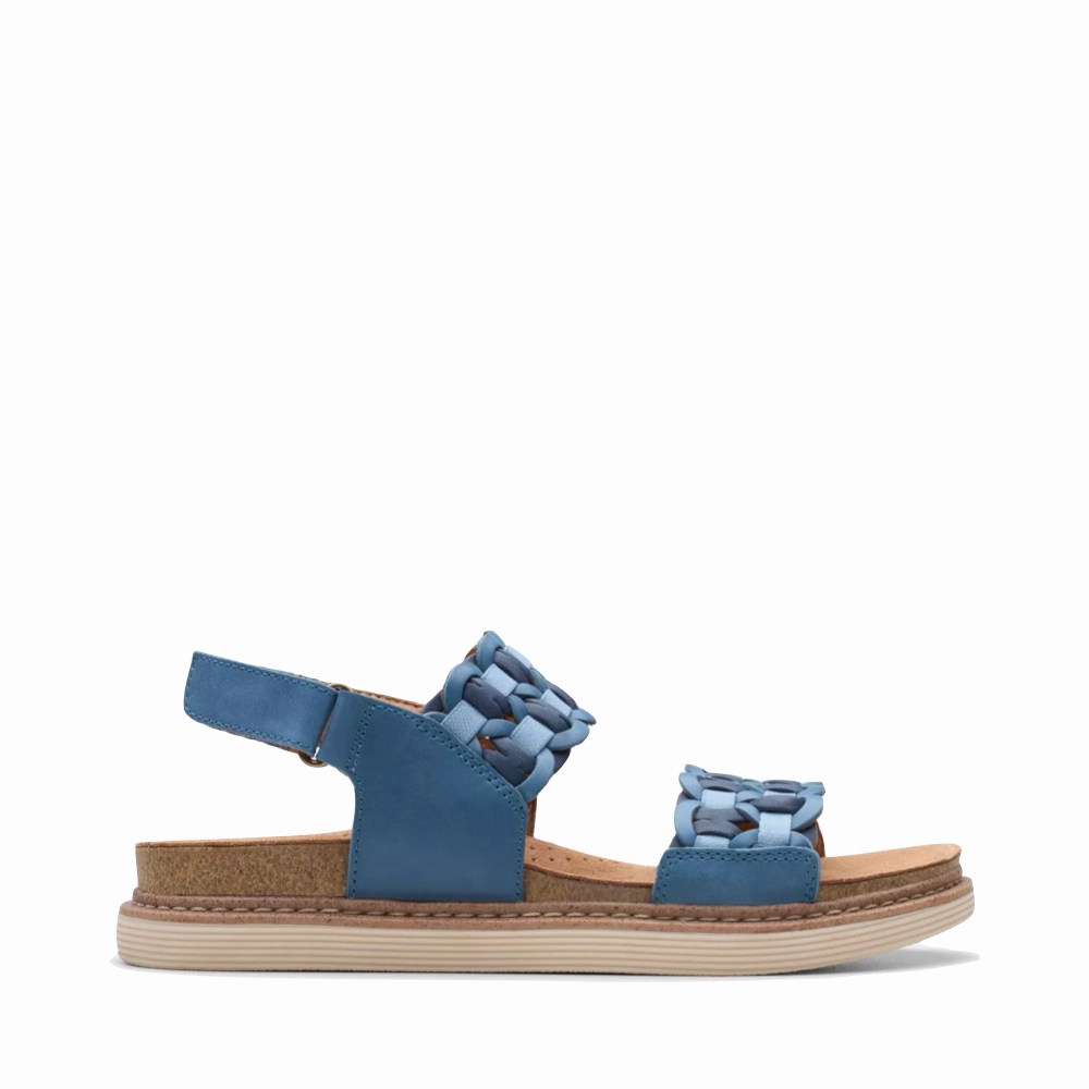 Clarks Women's Arwell Glide Sandal in Blue Combination Pet Walk Summer Vibes