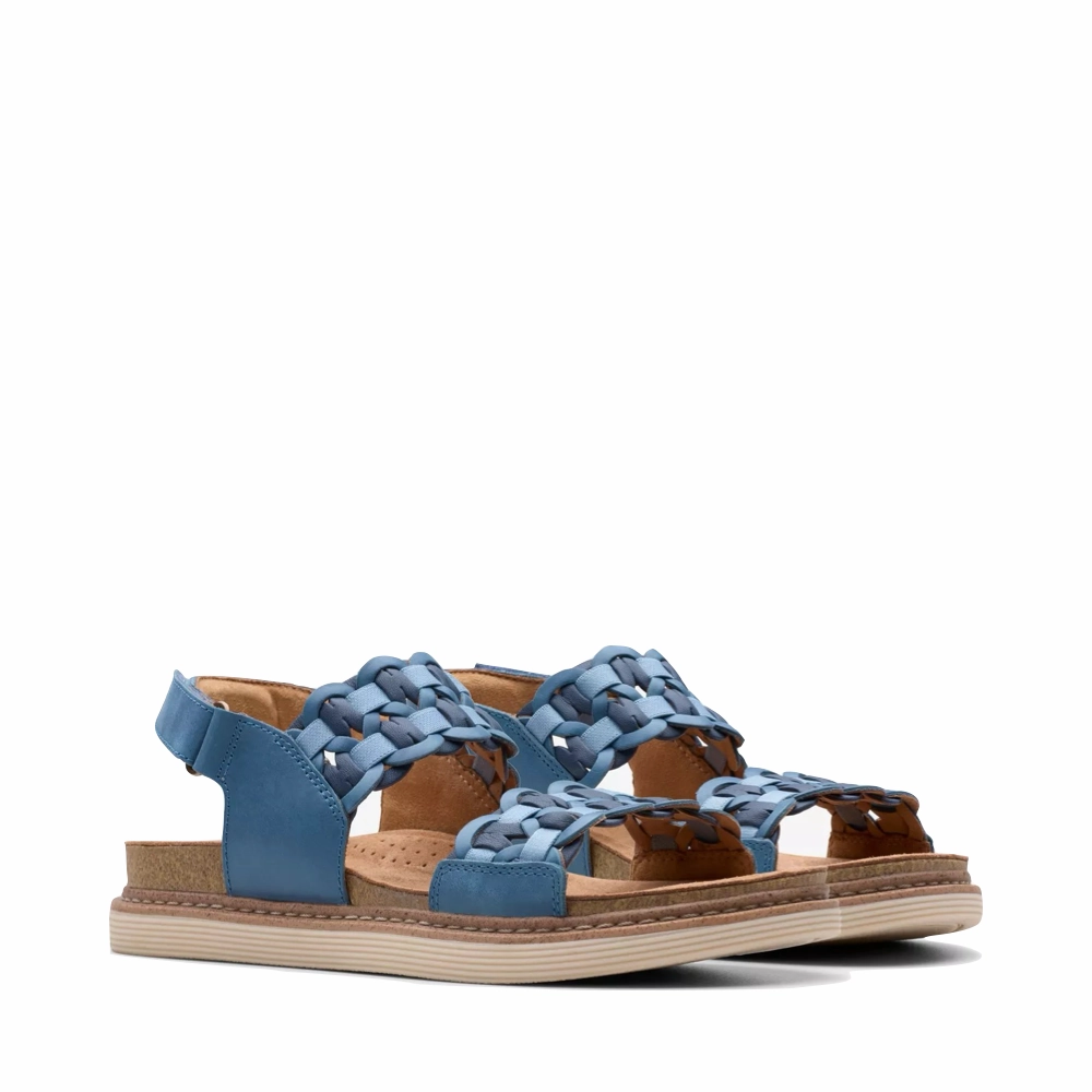 Summer Adventure Walk Control Clarks Women's Arwell Glide Sandal in Blue Combination
