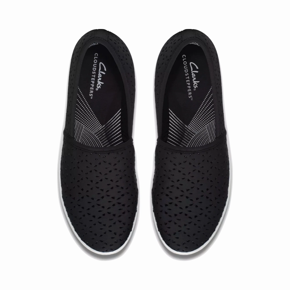 Clarks Women's Breeze Emily Perfed Slip On in Black Park Picnic