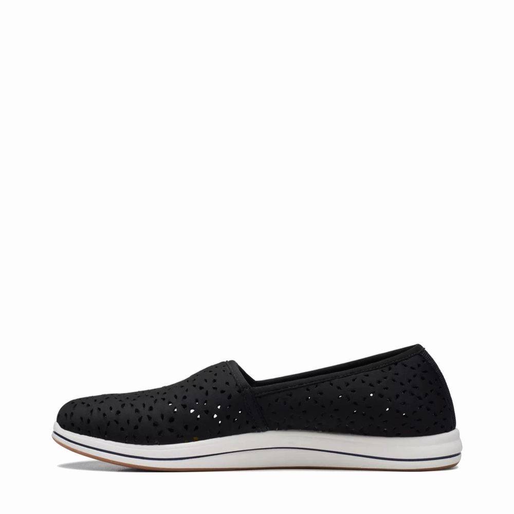Dynamic Use Soft Material Clarks Women's Breeze Emily Perfed Slip On in Black