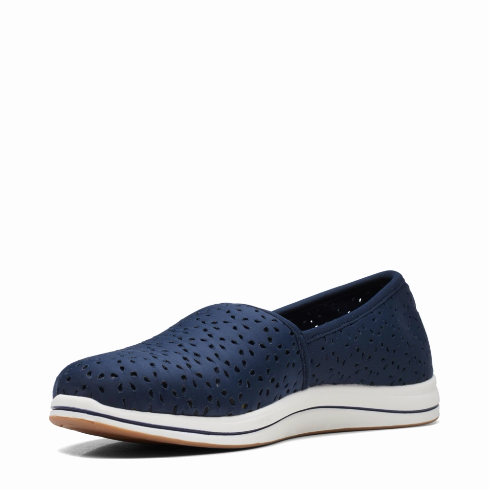 Clarks Women's Breeze Emily Perfed Slip On in Navy Time Saver