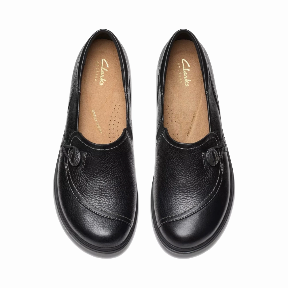 Clarks Women's Certina Ease Leather Loafer in Black Country Club Museum Opening