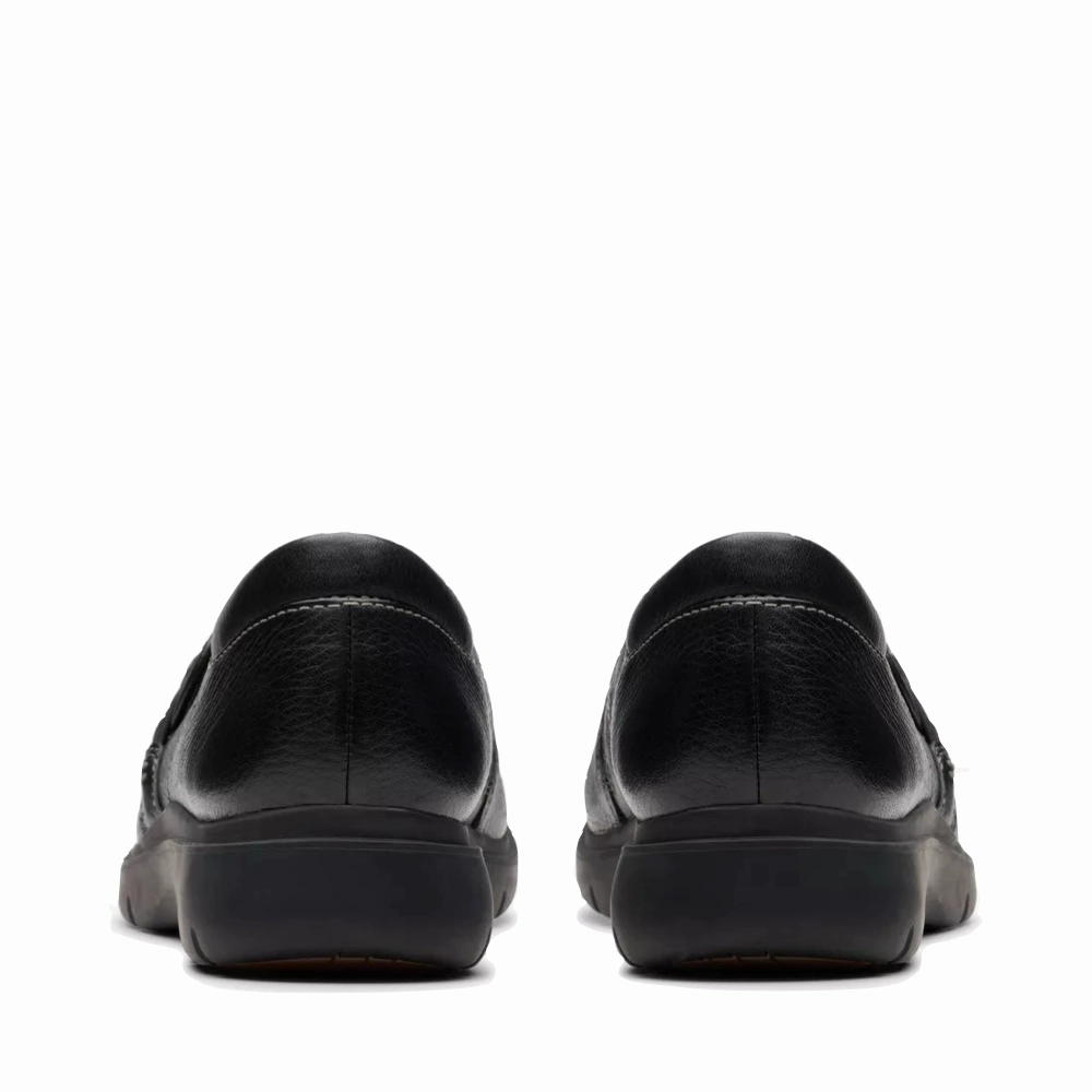 Clarks Women's Certina Ease Leather Loafer in Black Canvas Material Gloss Touch